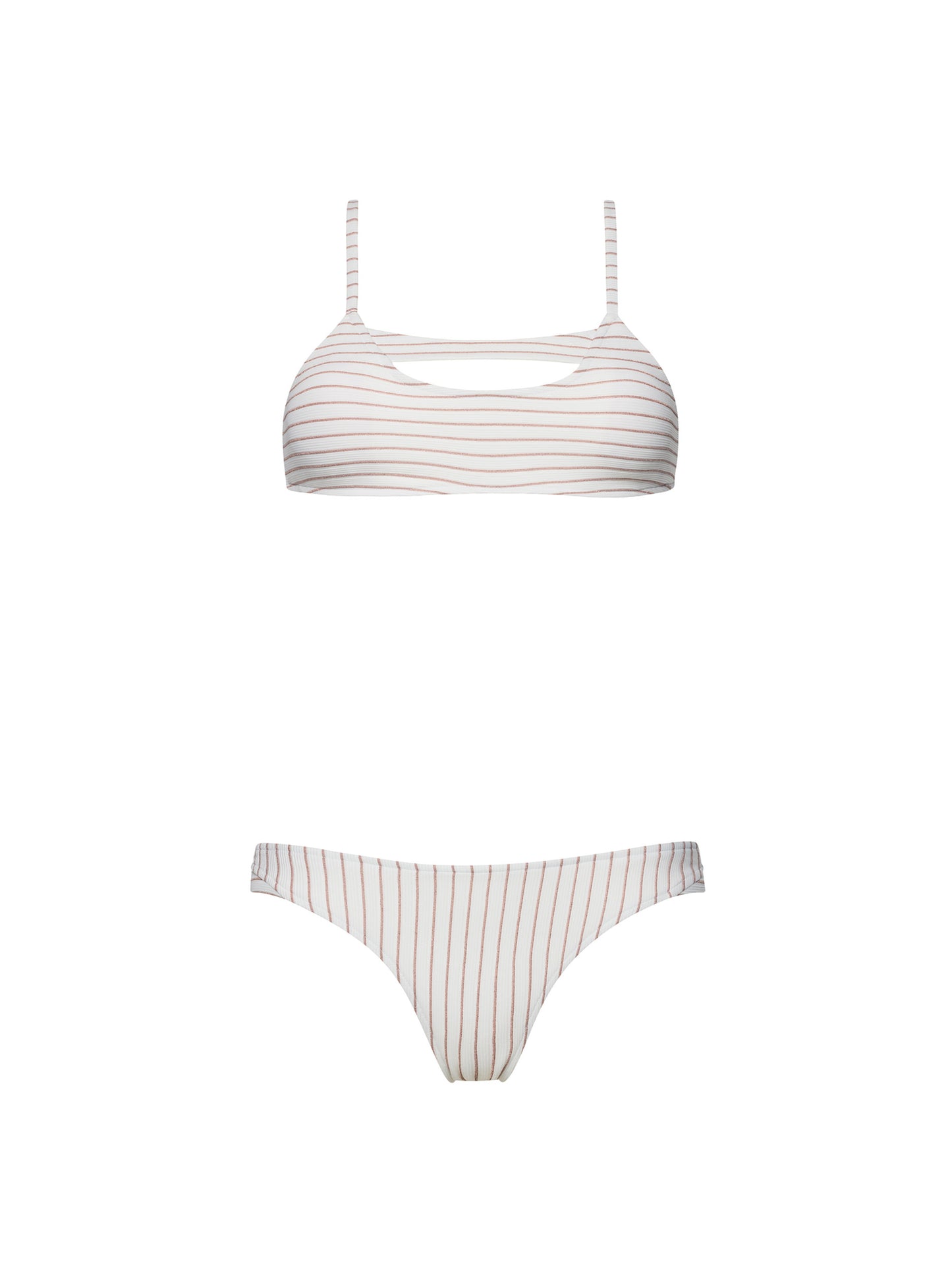JACKPOT CUT-OUT BIKINI | WHITE & BRONZE STRIPES